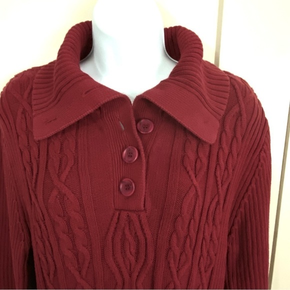 Red Cotton Ribbed Cable Knit Pullover Chunky Sweater Large - Picture 4 of 11
